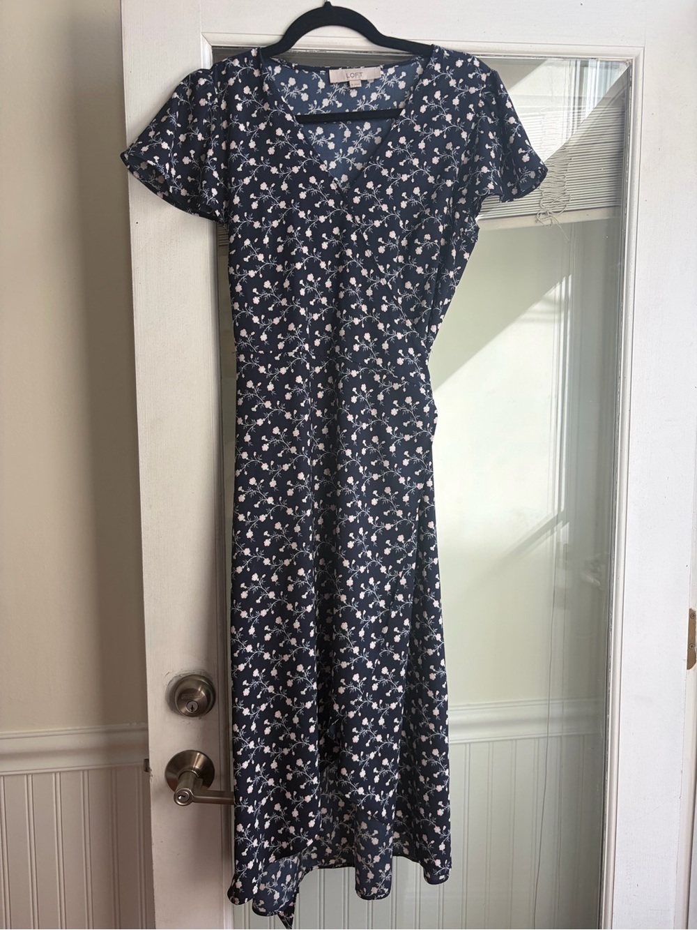 LOFT Navy Floral Maxi Dress with White Print